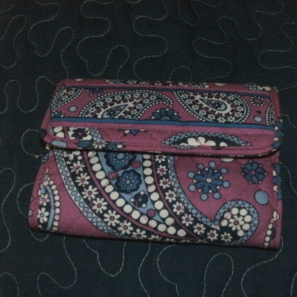 Vera Bradley Boysenberry Purple Blue White Paisley Print Trifold Wallet